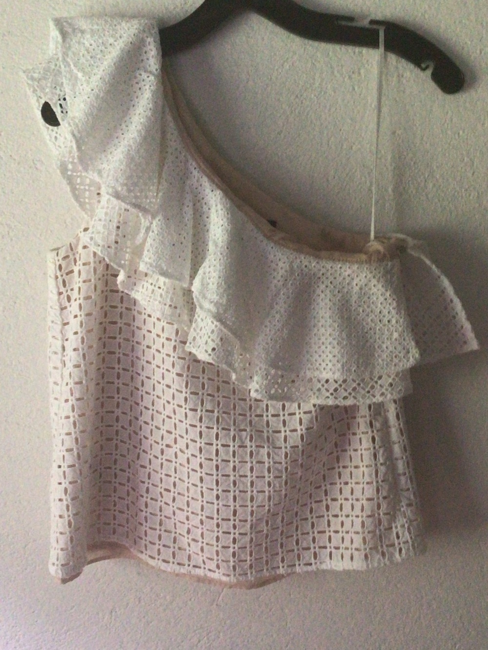 J. Crew White One-Shoulder Eyelet Ruffle Crop Top
